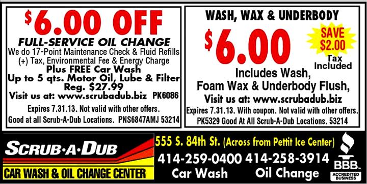 Oil Change Coupons - Car Wash Coupons - Scrub-A-Dub Coupons