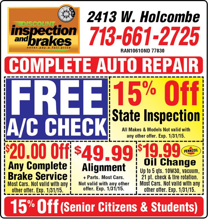 DISCOUNT inspection and brakes